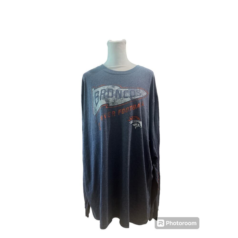 Majestic NFL Denver Broncos Long Sleeve Graphic T-Shirt‎ Mens 2XL Navy Heather